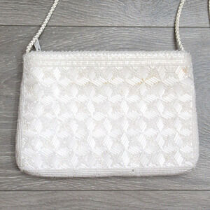 Vintage Le Regale Evening Shoulder Bag White Beaded Lined Wedding Shoulder Strap